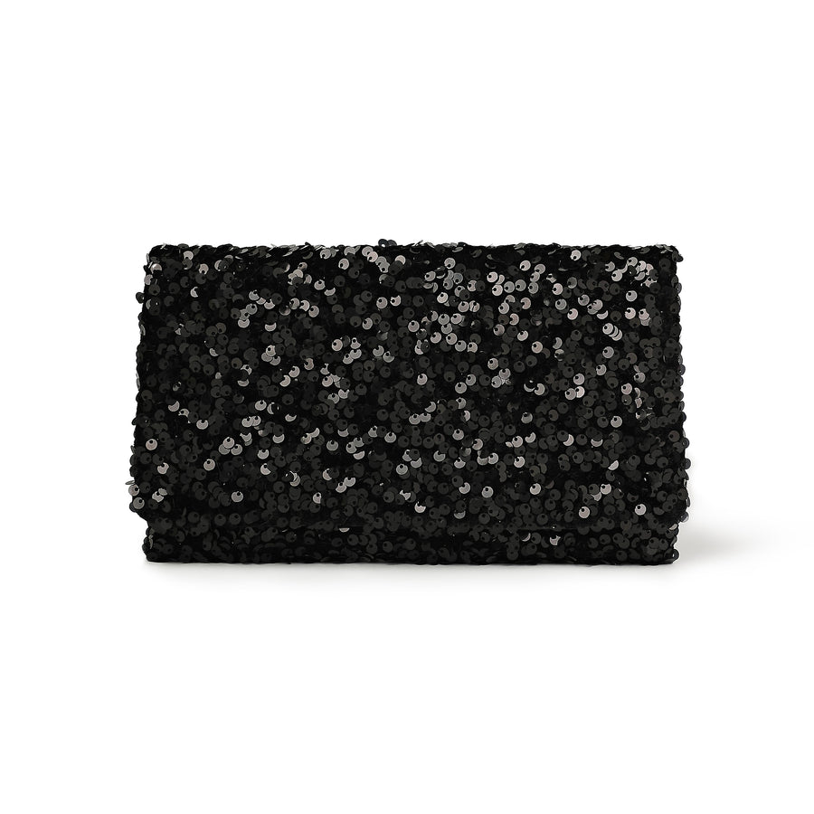 Merrichase sequin clutch in black