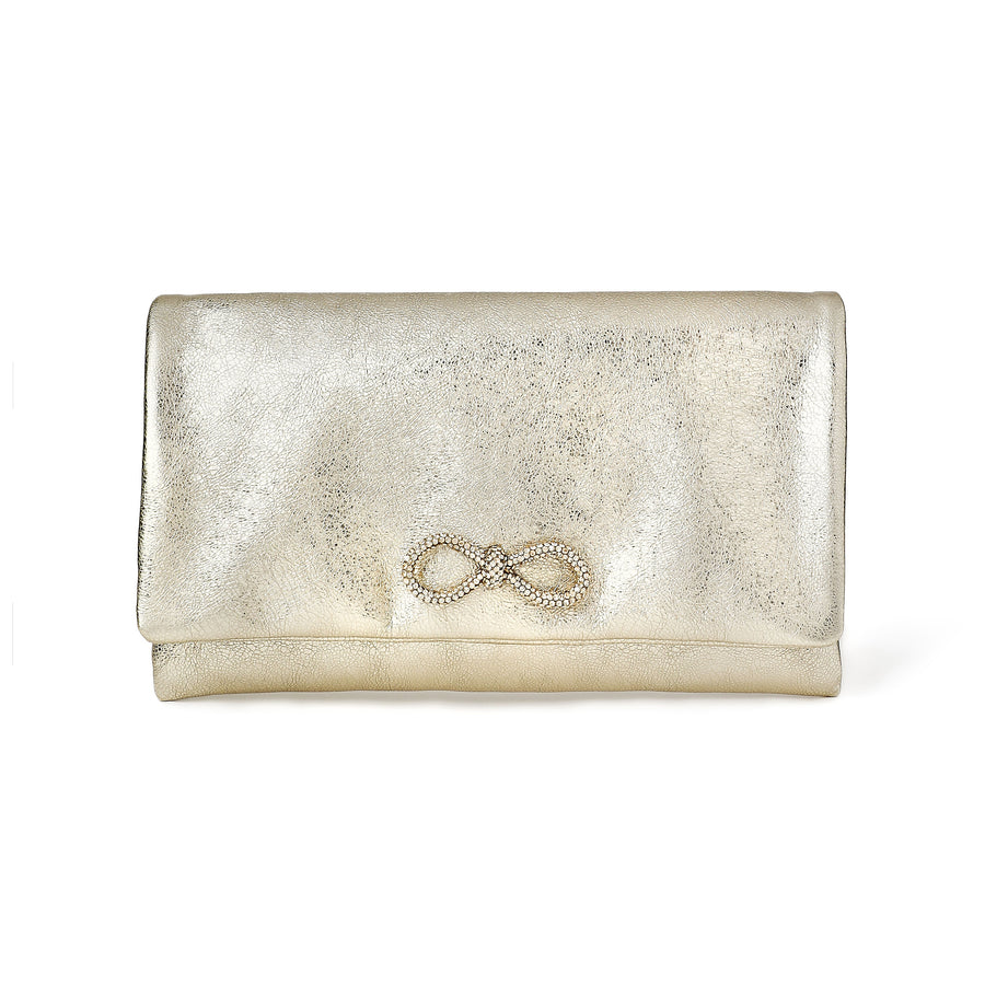 Merrichase gold clutch with crystal bow