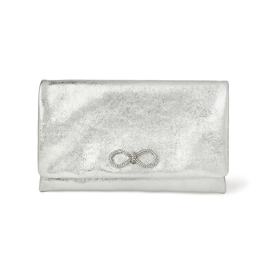 Merrichase silver clutch with crystal bow