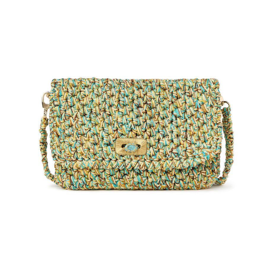 Merrichase woven clutch in turquoise and marigold 