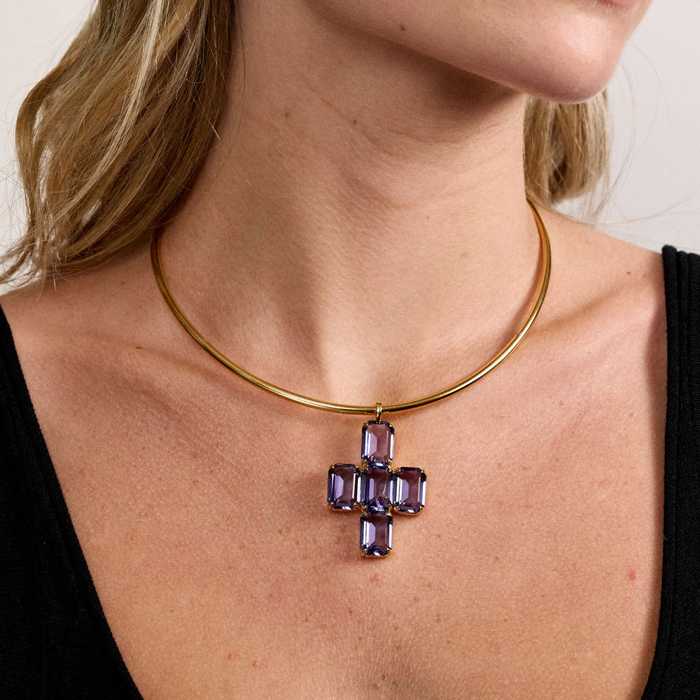 Merrichase Cross Pendant in Amethyst on model