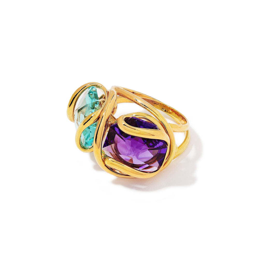 Merrichase Double Beacon Ring in amethyst and peridot